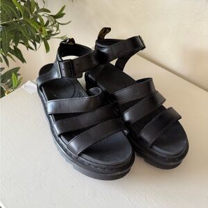 Dr. Martens Black Triple-Strap Platform Sandals with Ankle Buckle